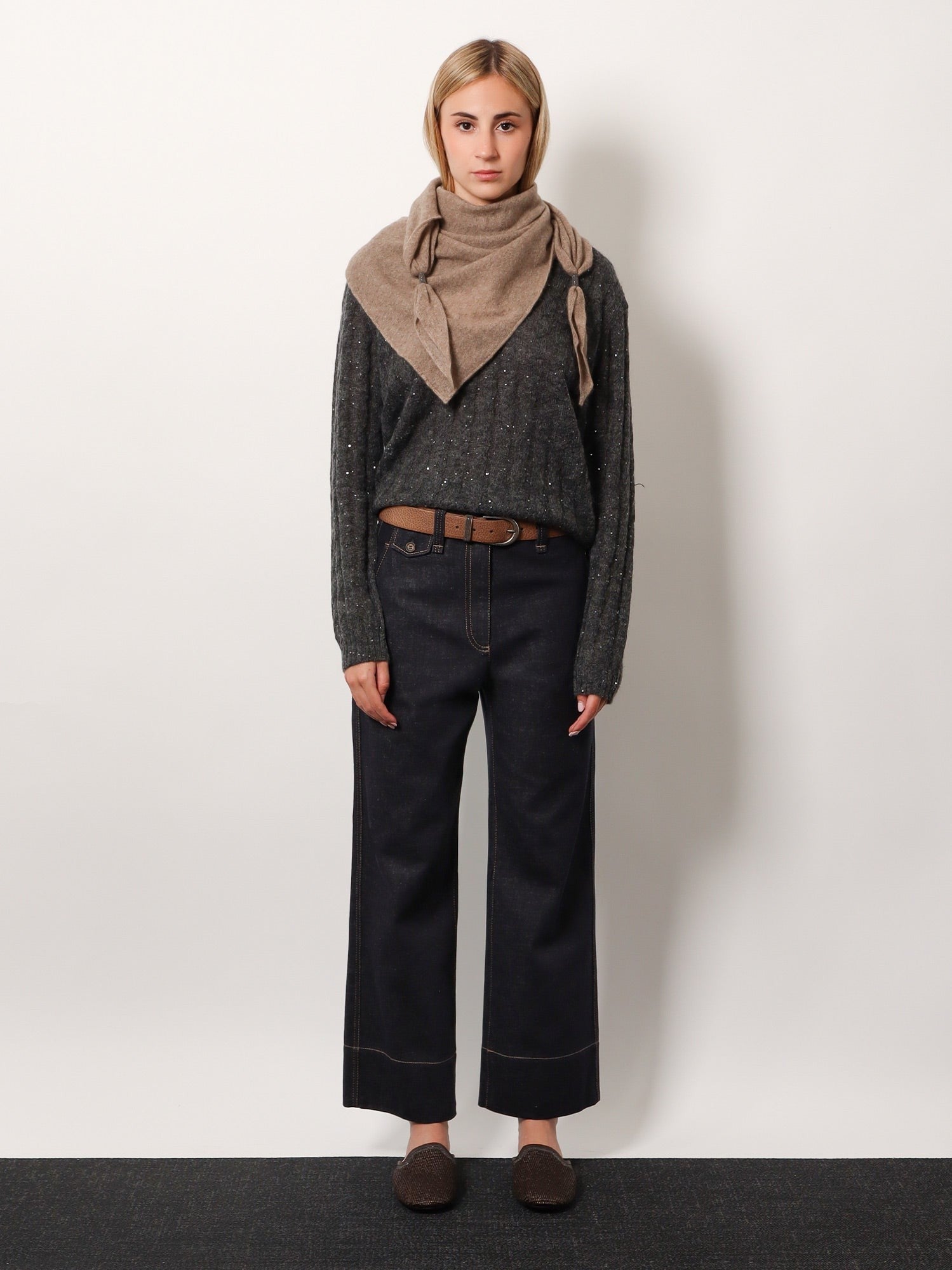 Wool blend sweater with all-over sequins