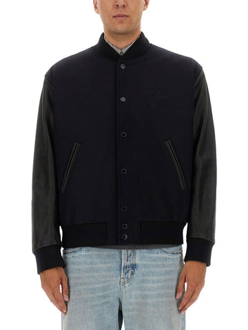 WOOL BOMBER JACKET AND LEATHER SLEEVES