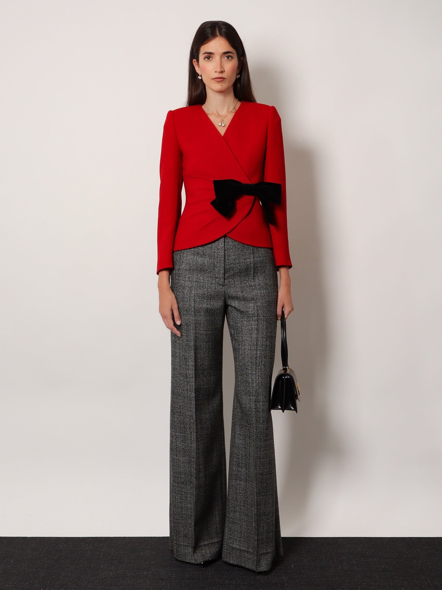 Wool crepe blazer with bow