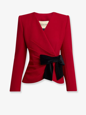 Wool crepe blazer with bow