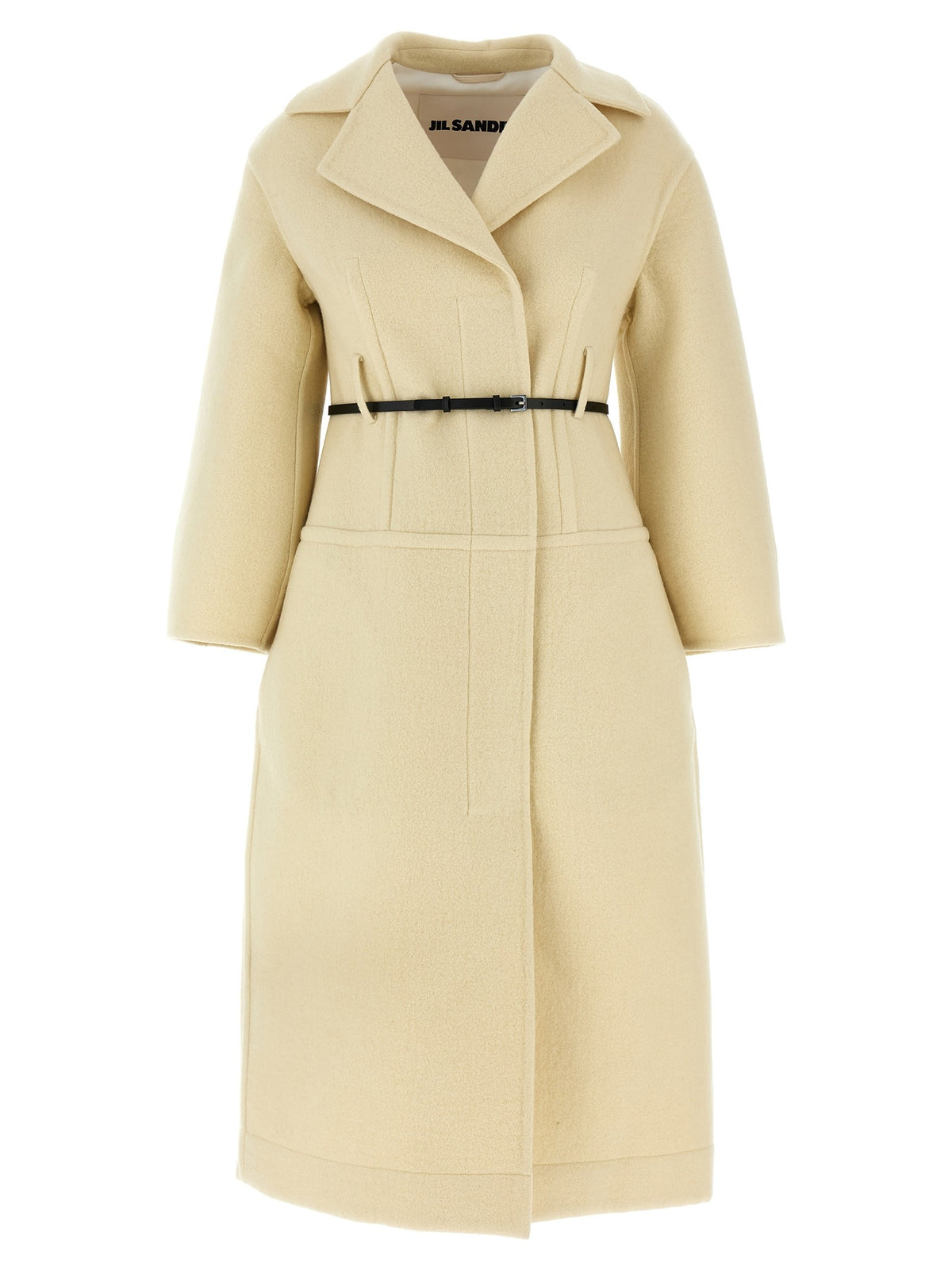 JIL SANDER '02' Virgin wool coat in beige color with a b belt 