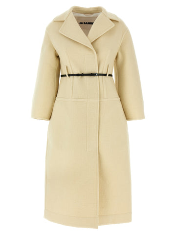 JIL SANDER '02' Virgin wool coat in beige color with a b belt 