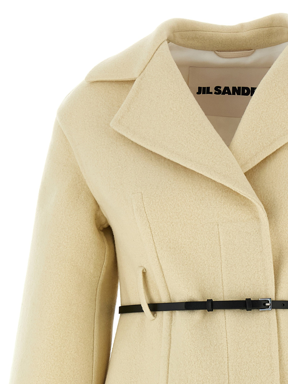JIL SANDER '02' Virgin wool coat in beige color with a b belt 