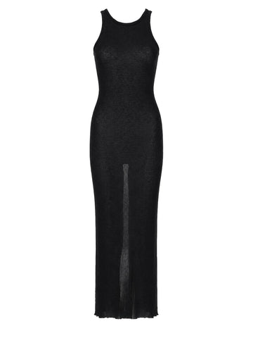 RICK OWENS - Ribbed-knit Racer-back Maxi Dress Black