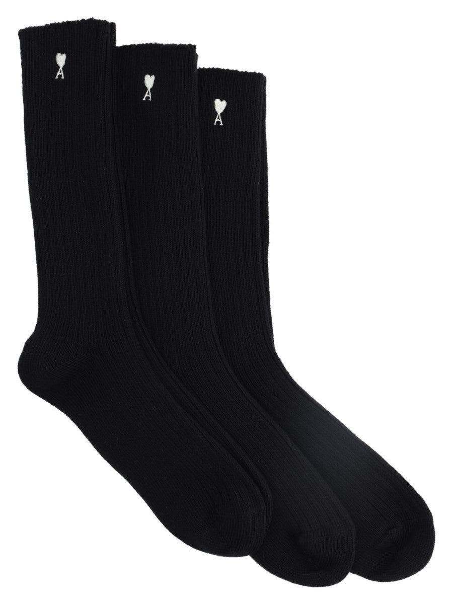AMI PARIS - Ami de Coeur Socks 3-Pack - Unisex Black 39-42