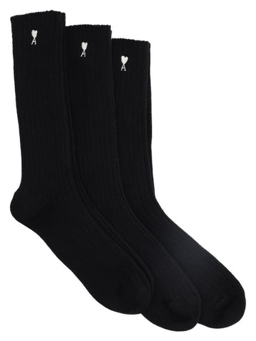 AMI PARIS - Ami de Coeur Socks 3-Pack - Unisex Black 39-42