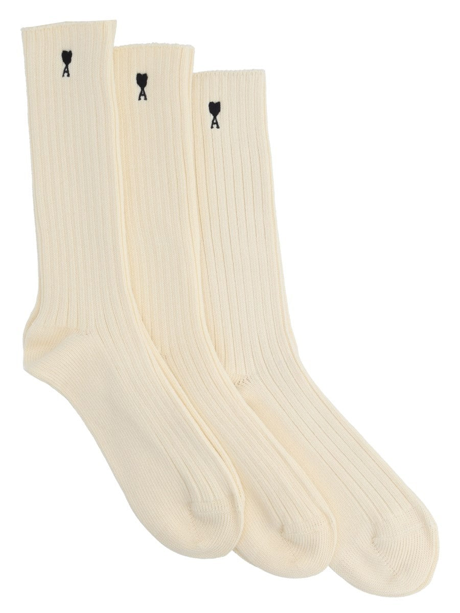 AMI PARIS - Ami de Coeur Socks 3-Pack - Unisex Ivory 39-42