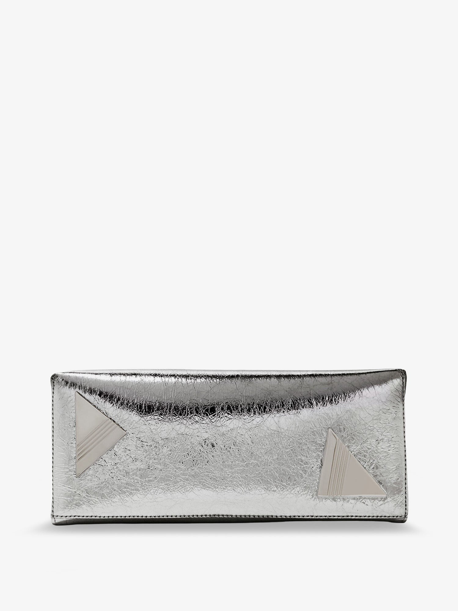 The Attico 8.30 PM laminated leather clutch bag with logo engraved on the bottom