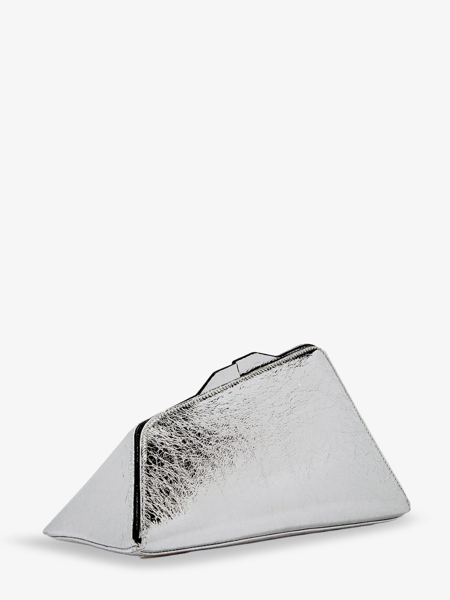 The Attico 8.30 PM laminated leather clutch bag with logo engraved on the bottom