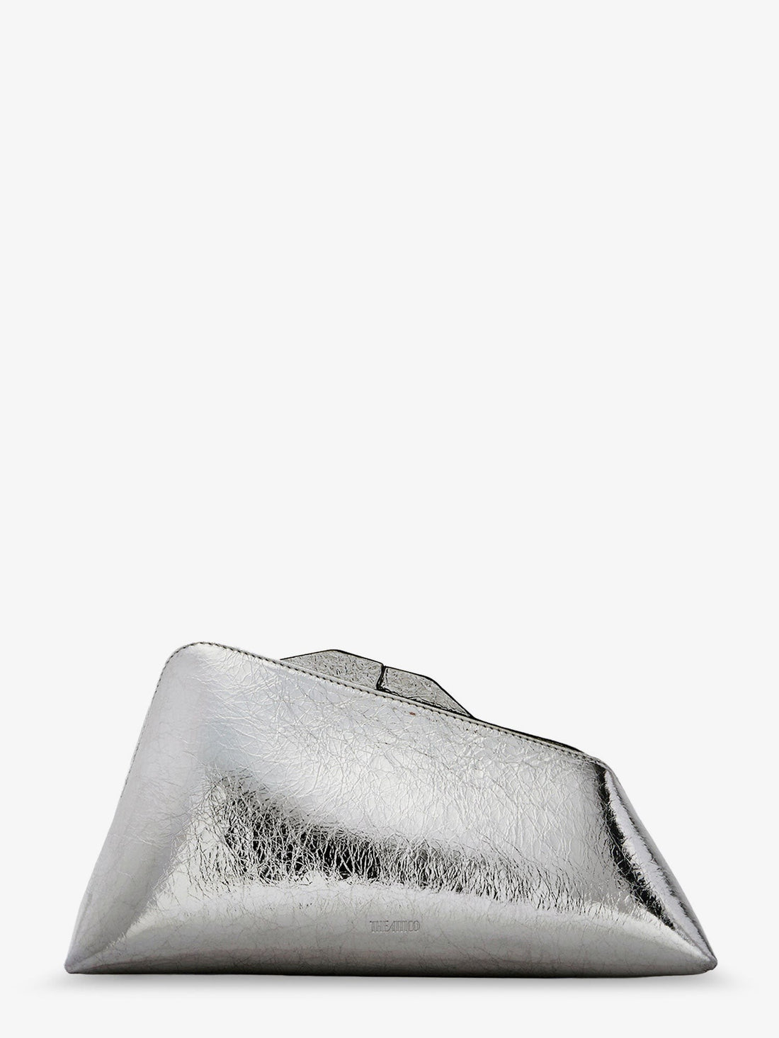 The Attico 8.30 PM laminated leather clutch bag with logo engraved on the bottom
