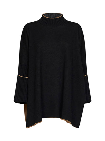 Herno - Black Virgin Wool Knit Poncho-Style Sweater