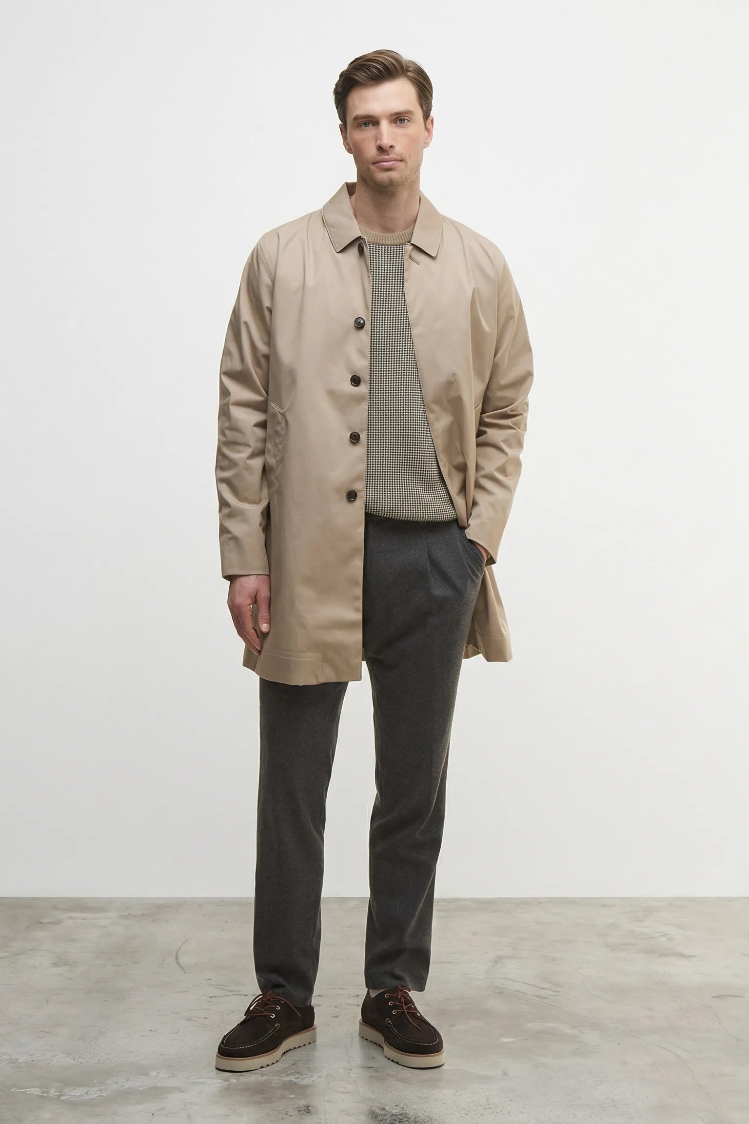 Man wearing a beige Barbour Lorden jacket 