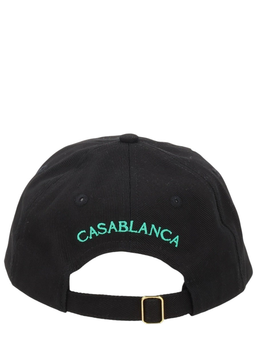CASABLANCA - Hotel Patch Baseball Cap - Black Back-view-of-the-CASABLANCA-black-baseball-cap-with-embroidered-logo-adjustable-strap-and-gold-tone-buckle