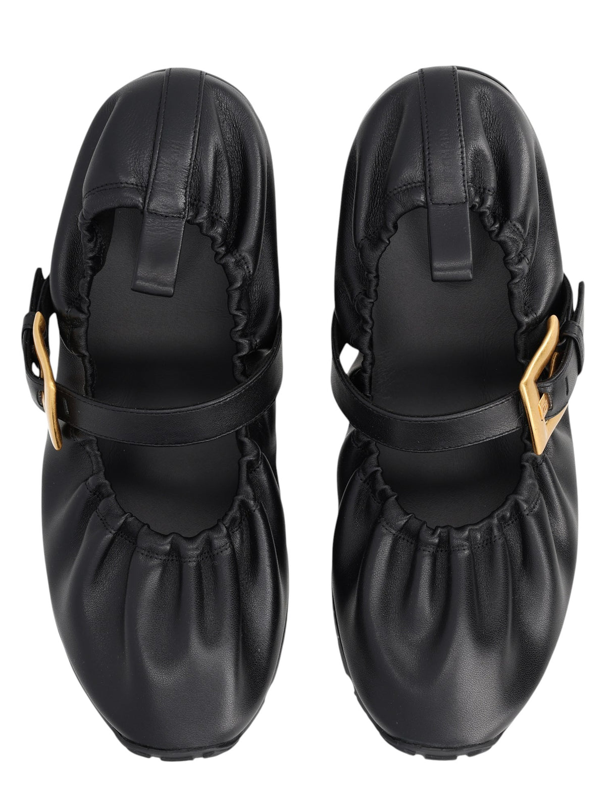 Balmain - Anthem Leather Ballet Flats - Black Balmain-Anthem-black-leather-ballet-flats-top-view-with-ruched-leather-upper-strap-closure-and-gold-buckle
