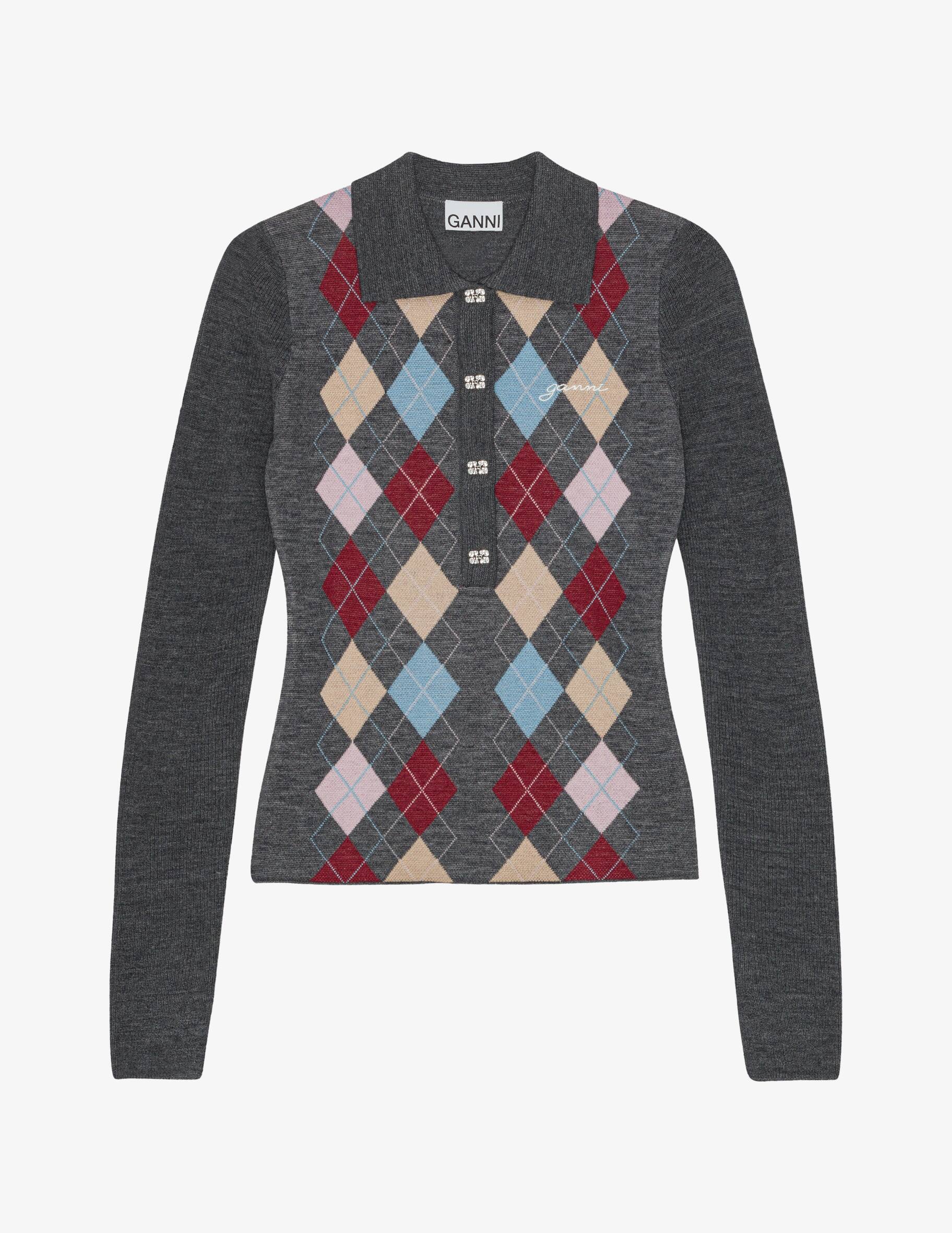 GANNI GANNI - MAGLIA POLO A ROMBI