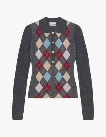 GANNI GANNI - MAGLIA POLO A ROMBI