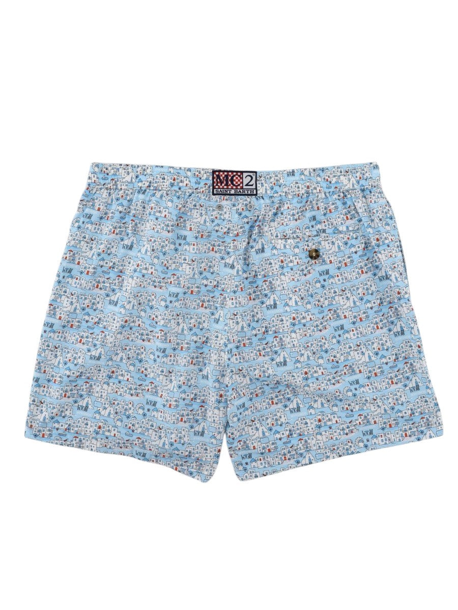 MC2 SAINT BARTH - "Mykonos holiday" Printed Swim Shorts MC2_SAINT_BARTH_-_Printed_Blue_Swim_short_for_men_back_side_with_logo