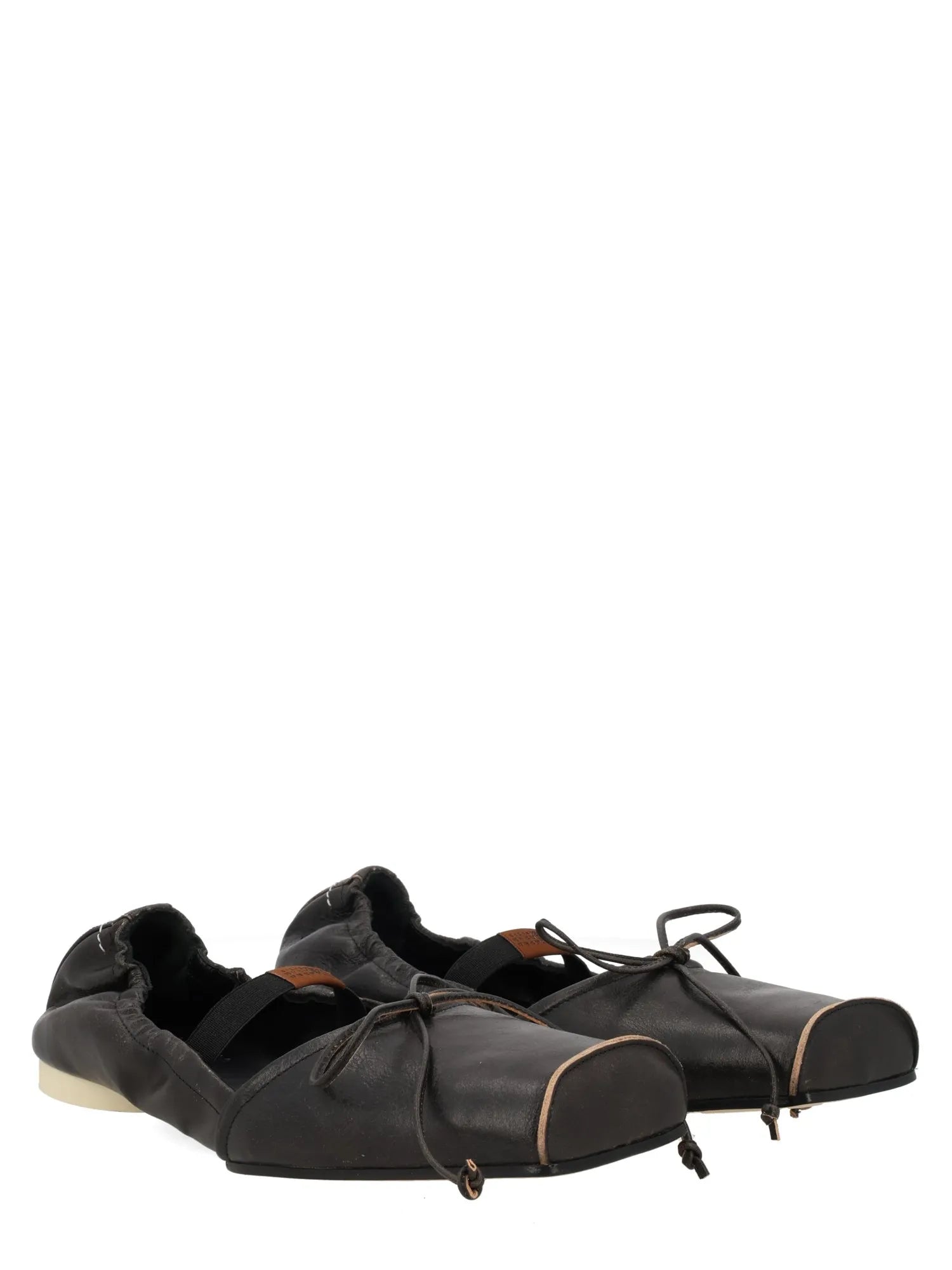 MM6 MAISON MARGIELA - Black Leather Flat Ballerina with Square Toe