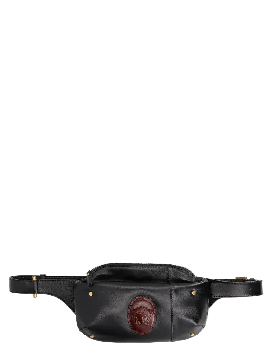 Versace Black Small Leather Belt Bag with Medusa