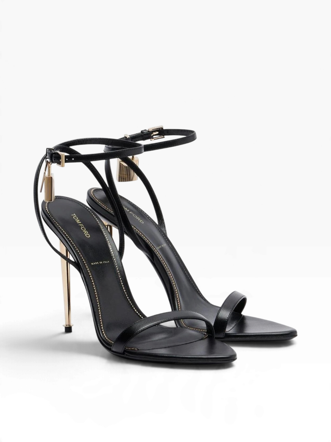 TOM FORD - Shiny Leather Padlock Pointy Naked Sandal
