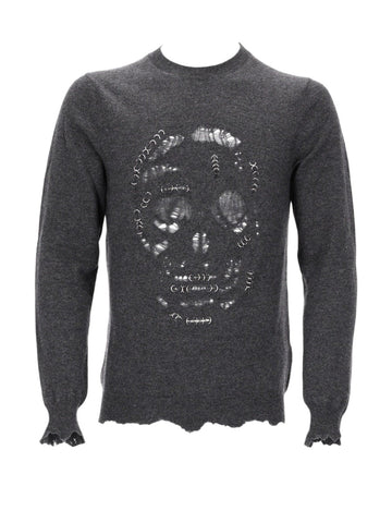 Alexander Mcqueen - Sweater SKULL PUNK PIERCING - Grey alexander-mcqueen-grey-skull-knit-sweater-front-webp