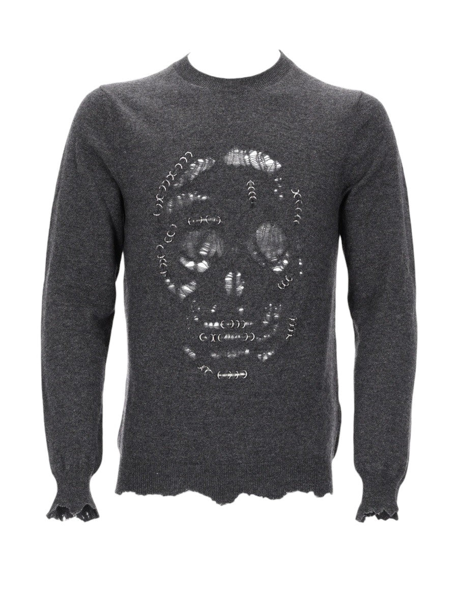 Alexander Mcqueen - Sweater SKULL PUNK PIERCING - Grey alexander-mcqueen-grey-skull-knit-sweater-front-webp