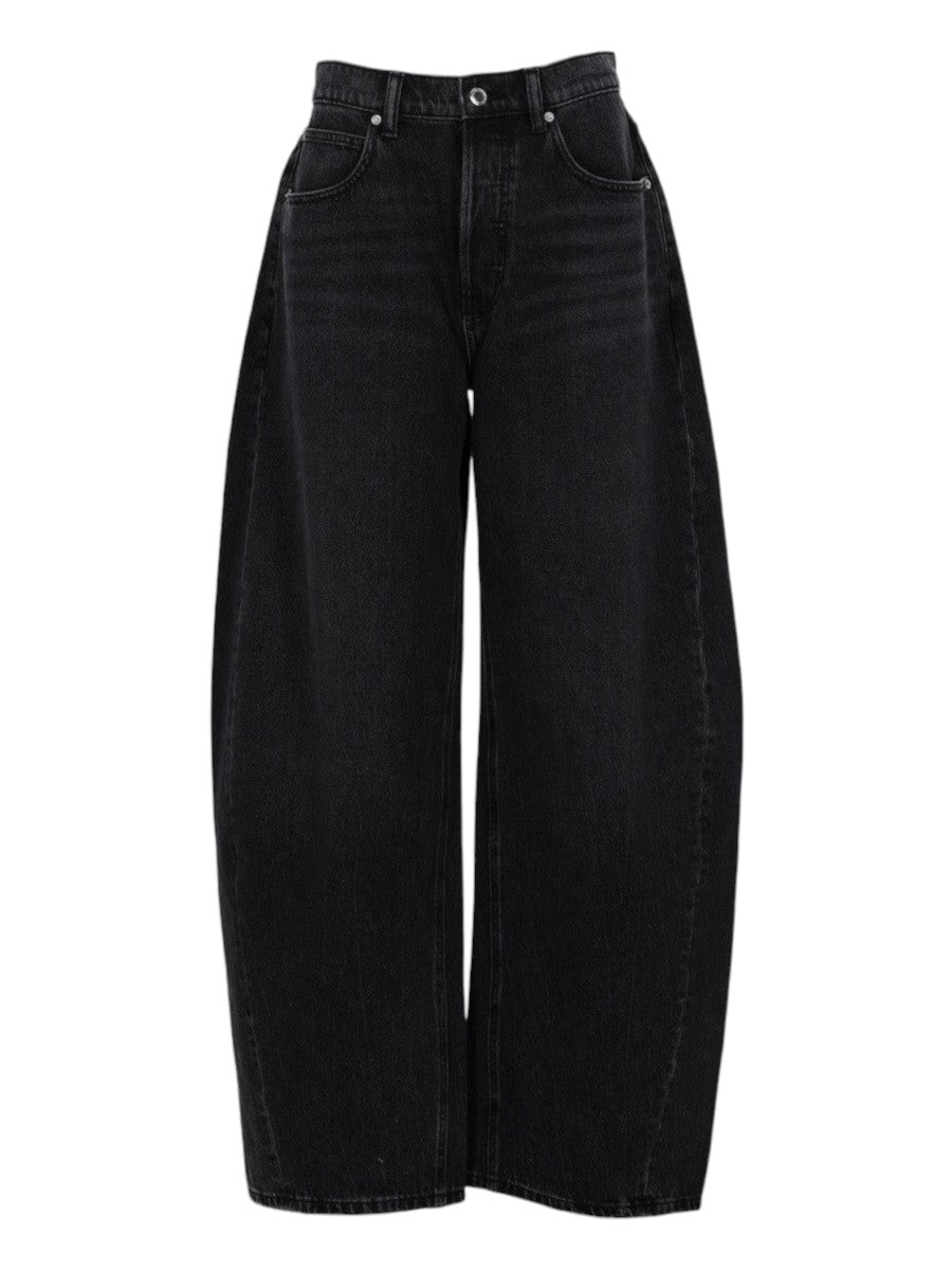 Alexander Wang black wide-leg denim jeans for women  detailing on the front pockets and a relaxed oversized silhouette.