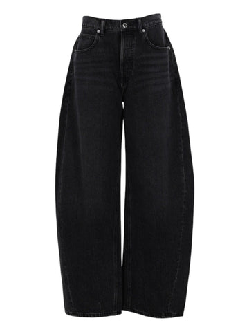 Alexander Wang black wide-leg denim jeans for women  detailing on the front pockets and a relaxed oversized silhouette.