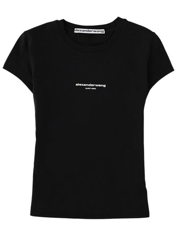 Front view of the Alexander Wang Slim Fit Logo T-Shirt in black, featuring short sleeves, crew neckline and small chest logo detail.
