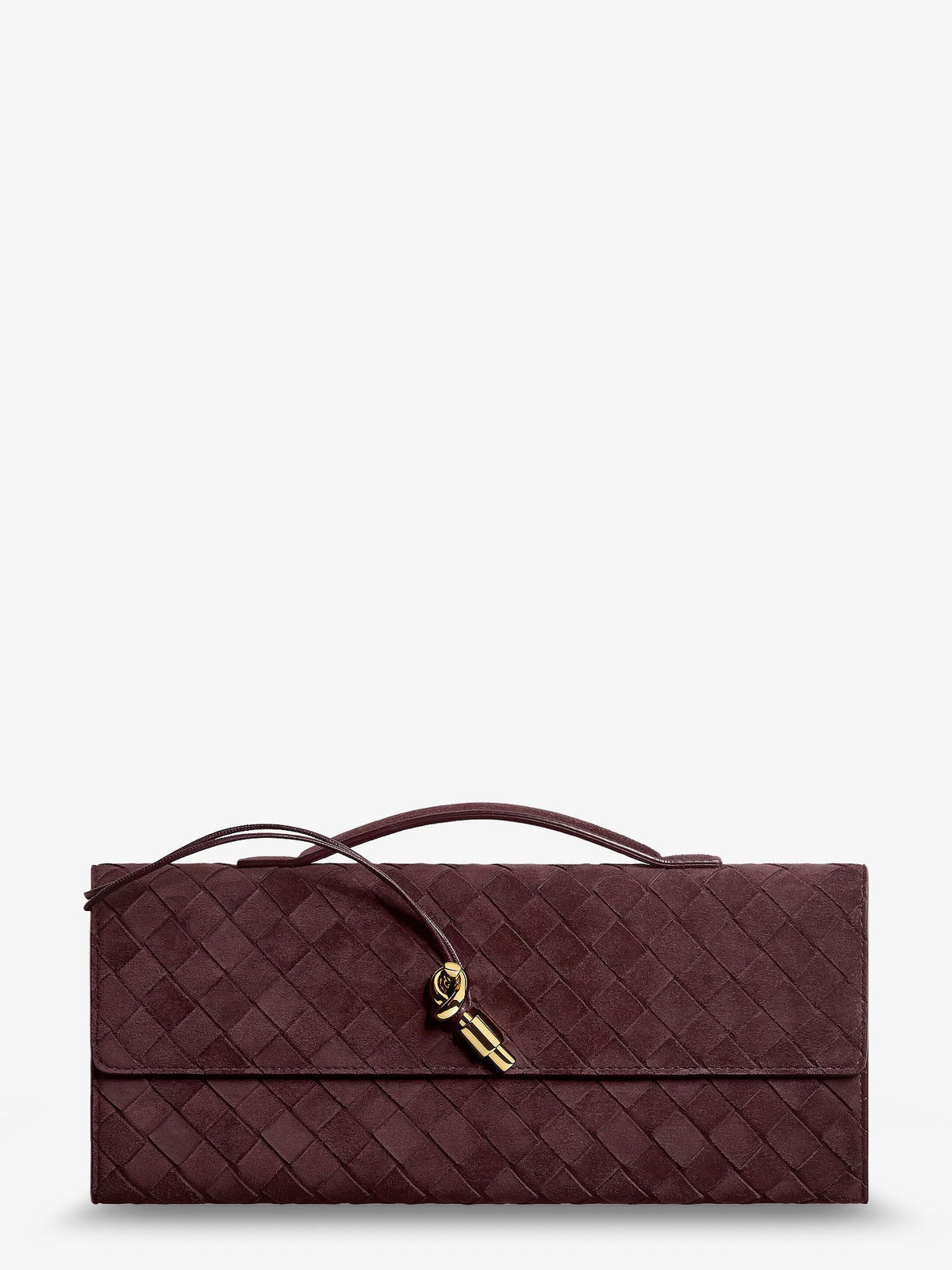 Bottega Veneta - Andiamo Suede Clutch with Intrecciato pattern DEEP MAHOGANY-M B UNI