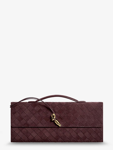 Bottega Veneta - Andiamo Suede Clutch with Intrecciato pattern DEEP MAHOGANY-M B UNI
