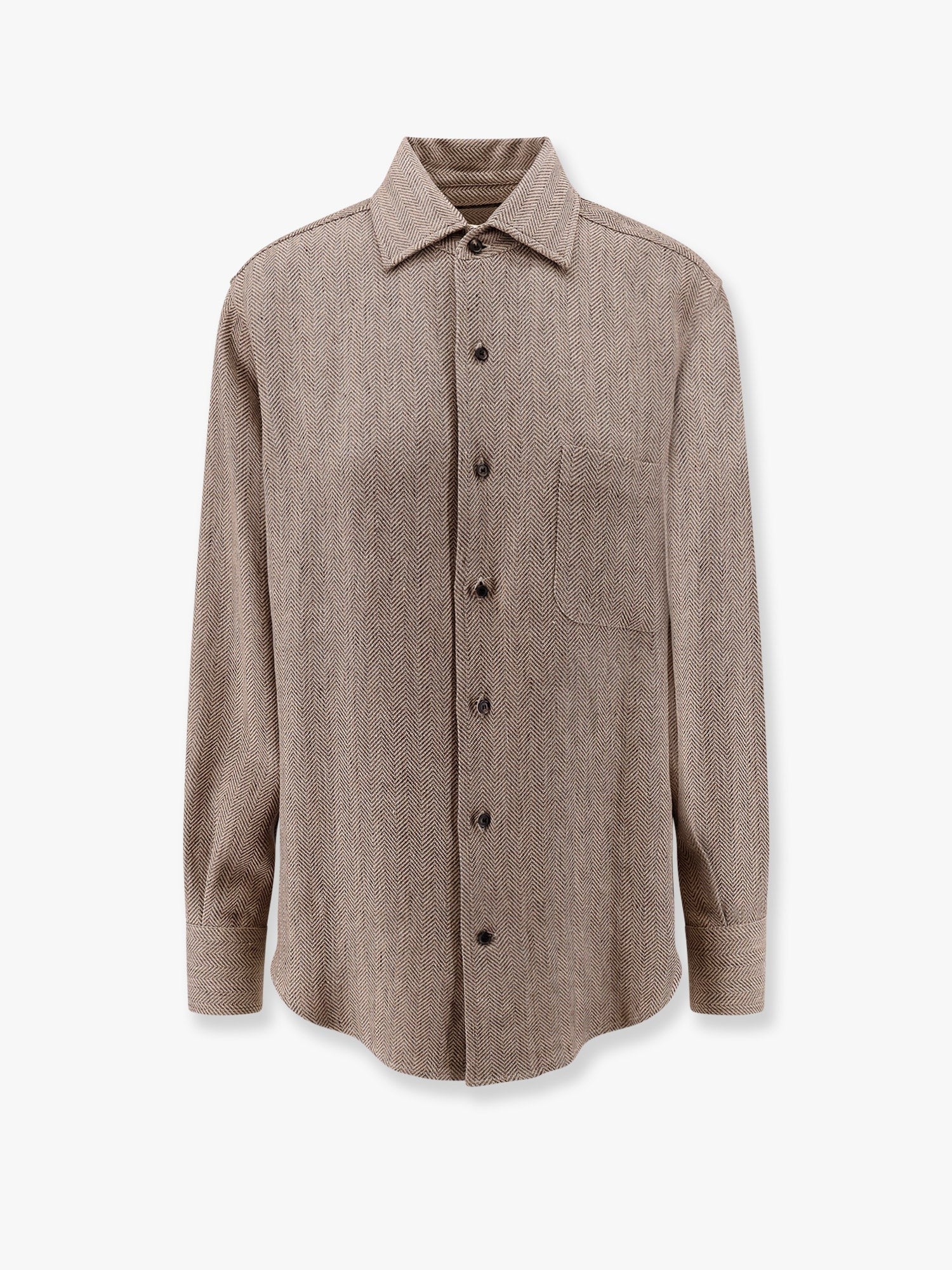 André linen shirt with herringbone motif