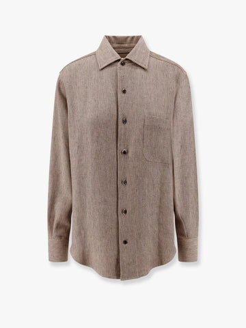 André linen shirt with herringbone motif