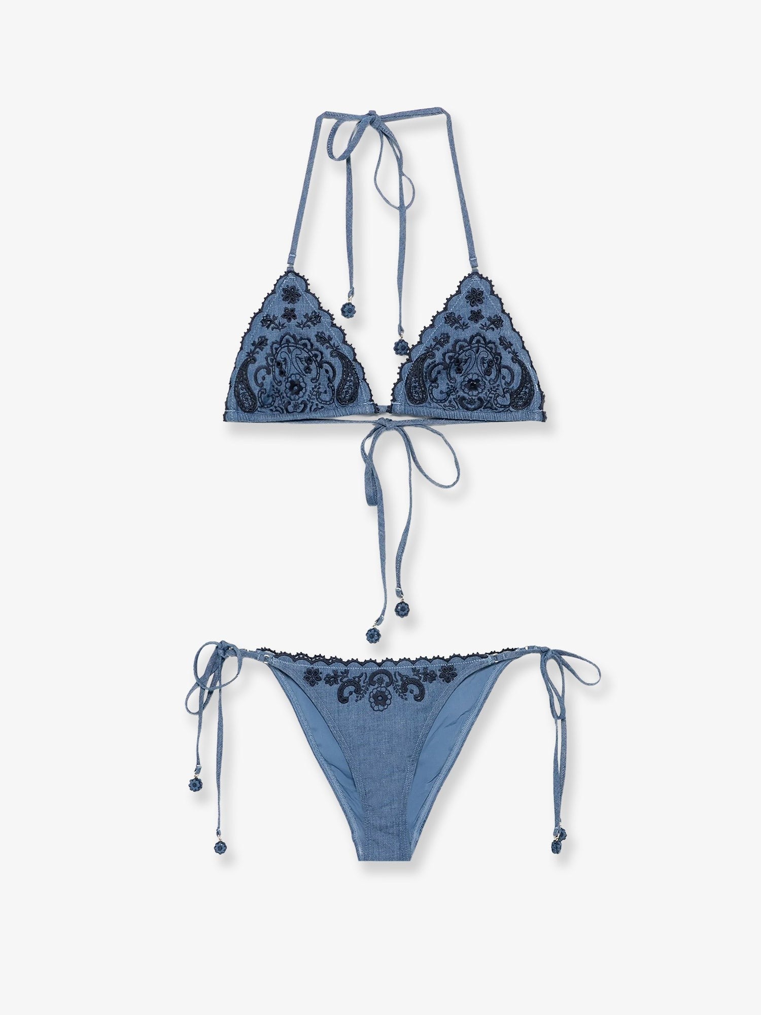 ZIMMERMANN ZIMMERMANN - Aster denim bikini with all-over embroidery