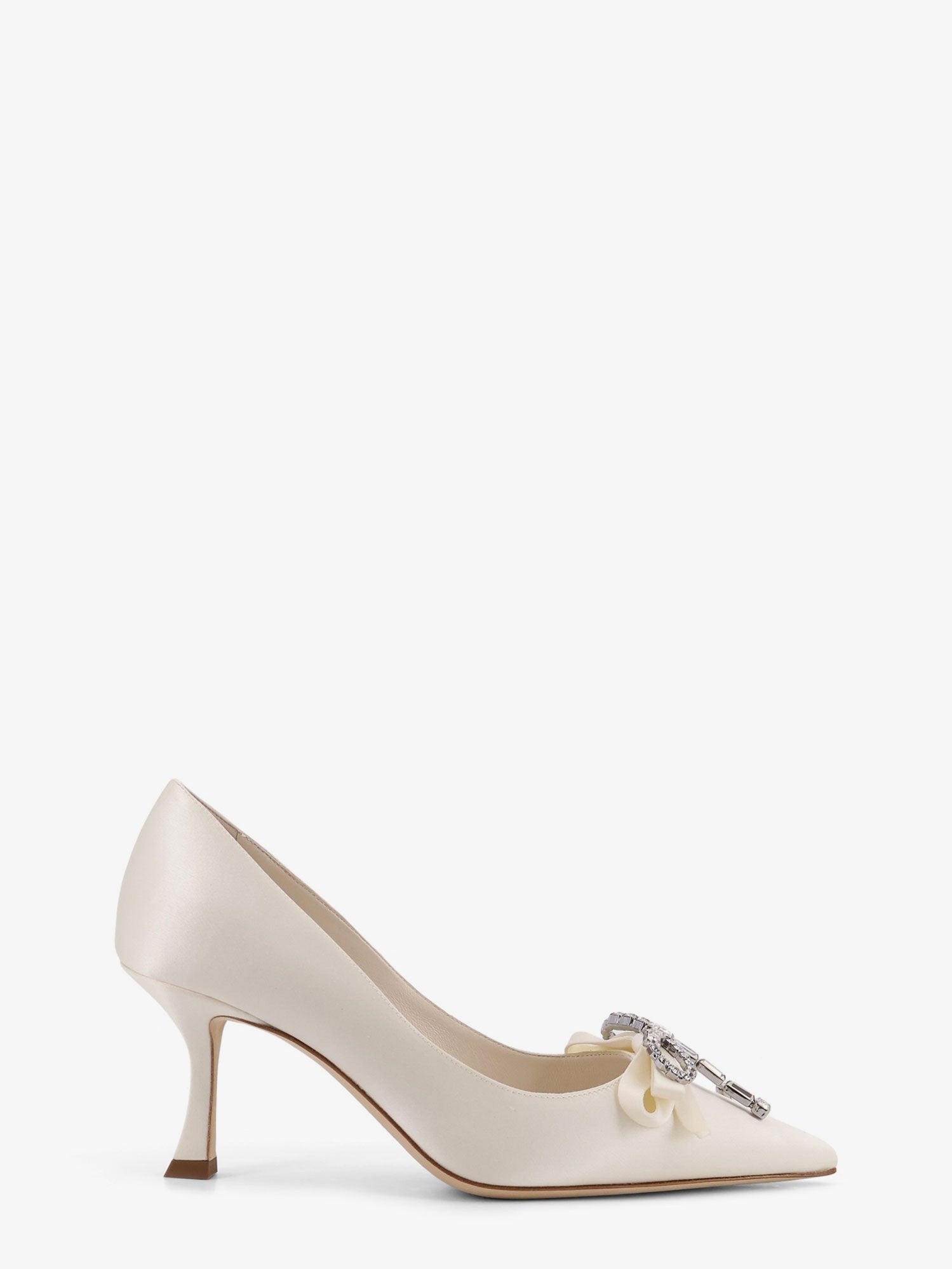 Jimmy Choo Auria satin pumps with crystal bow detail