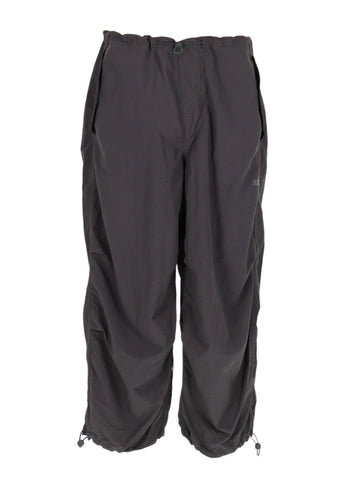 Front view of Autry grey parachute trousers with relaxed wide-leg fit and adjustable drawstring hems