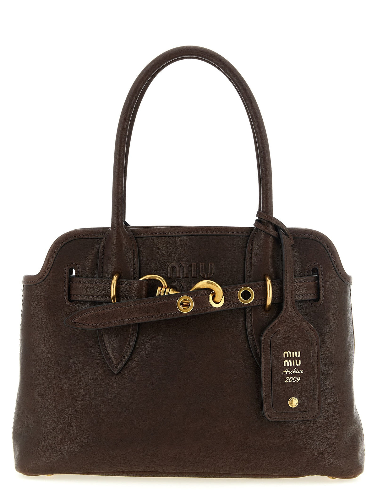Miu Miu - Aventure leather handbag with embossed lettering logo