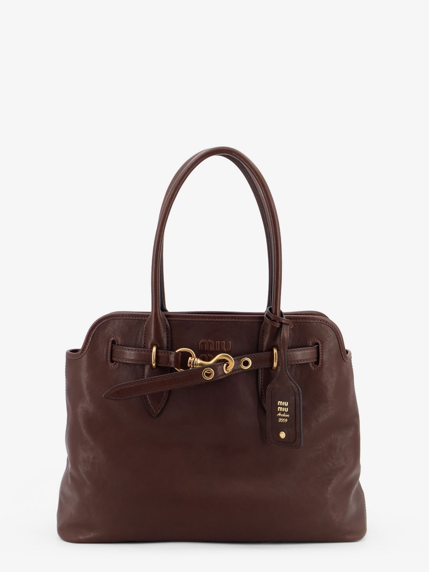 Miu Miu - Aventure leather handbag with front lettering logo