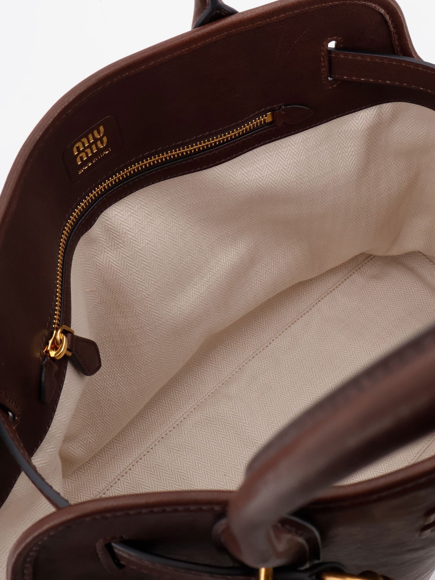 Miu Miu - Aventure leather handbag with front lettering logo