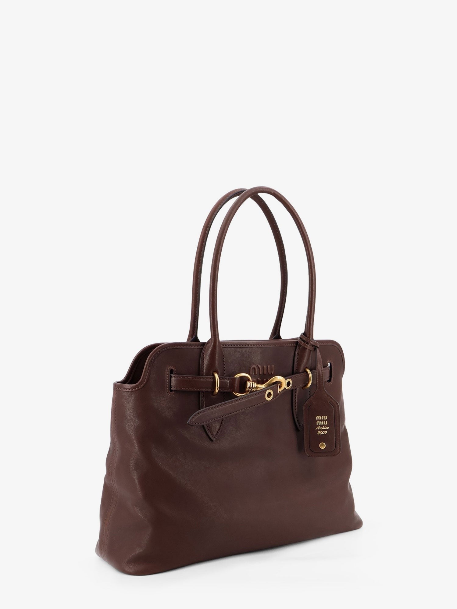 Miu Miu - Aventure leather handbag with front lettering logo
