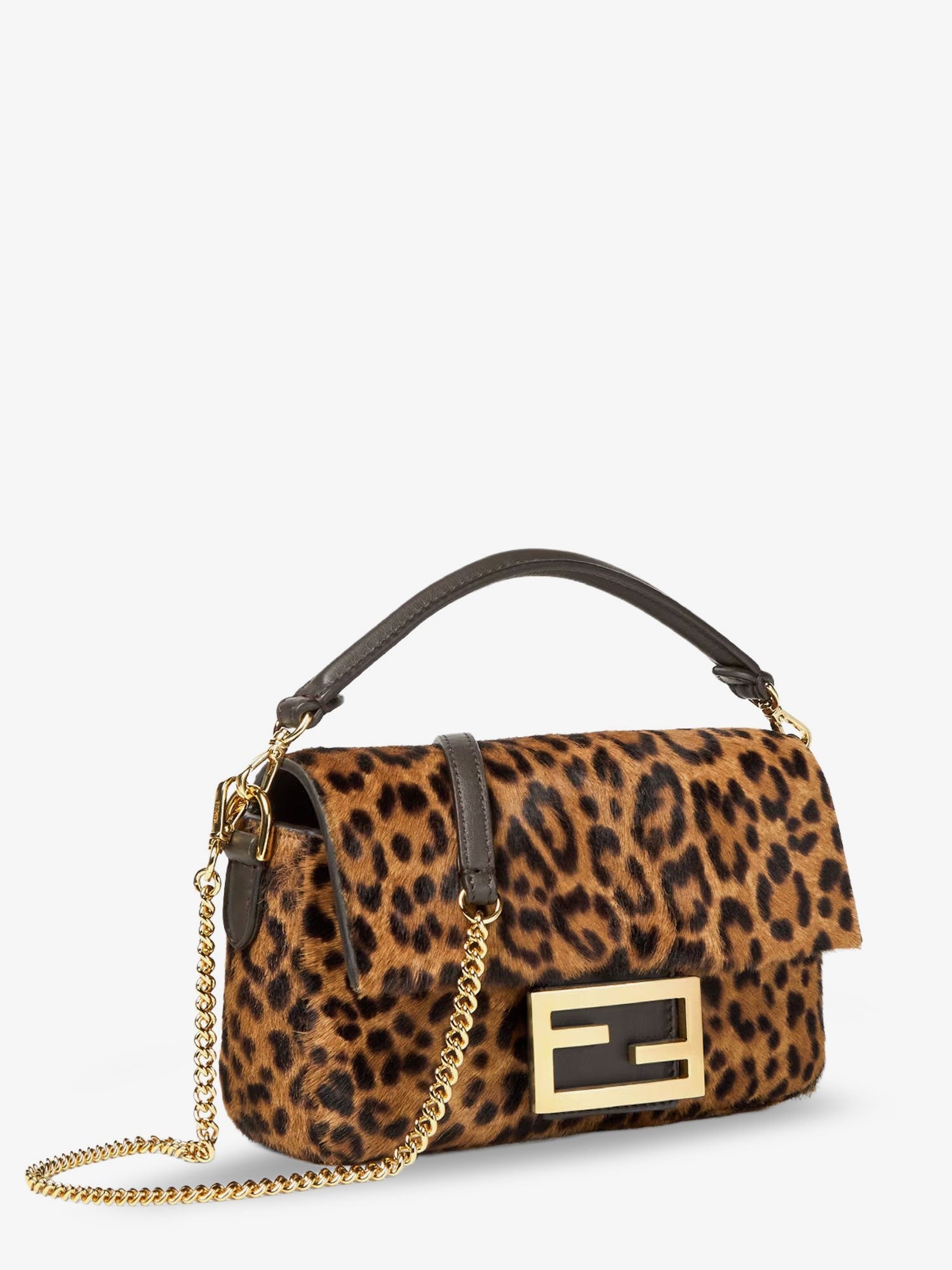 Baguette Mini leather shoulder bag with Fendi Leo print