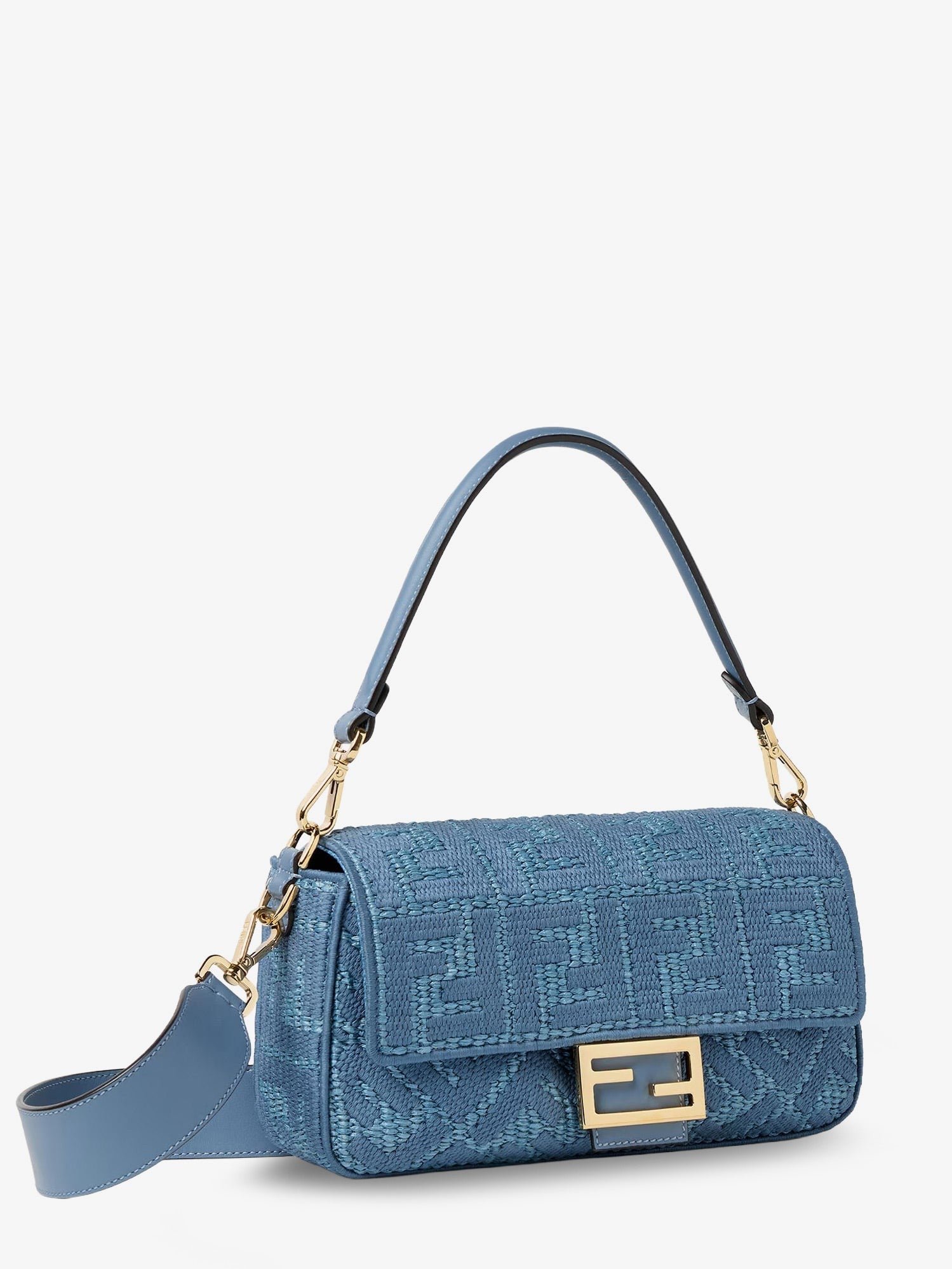 Fendi - Baguette® handbag in raffia with all-over FF embroidery