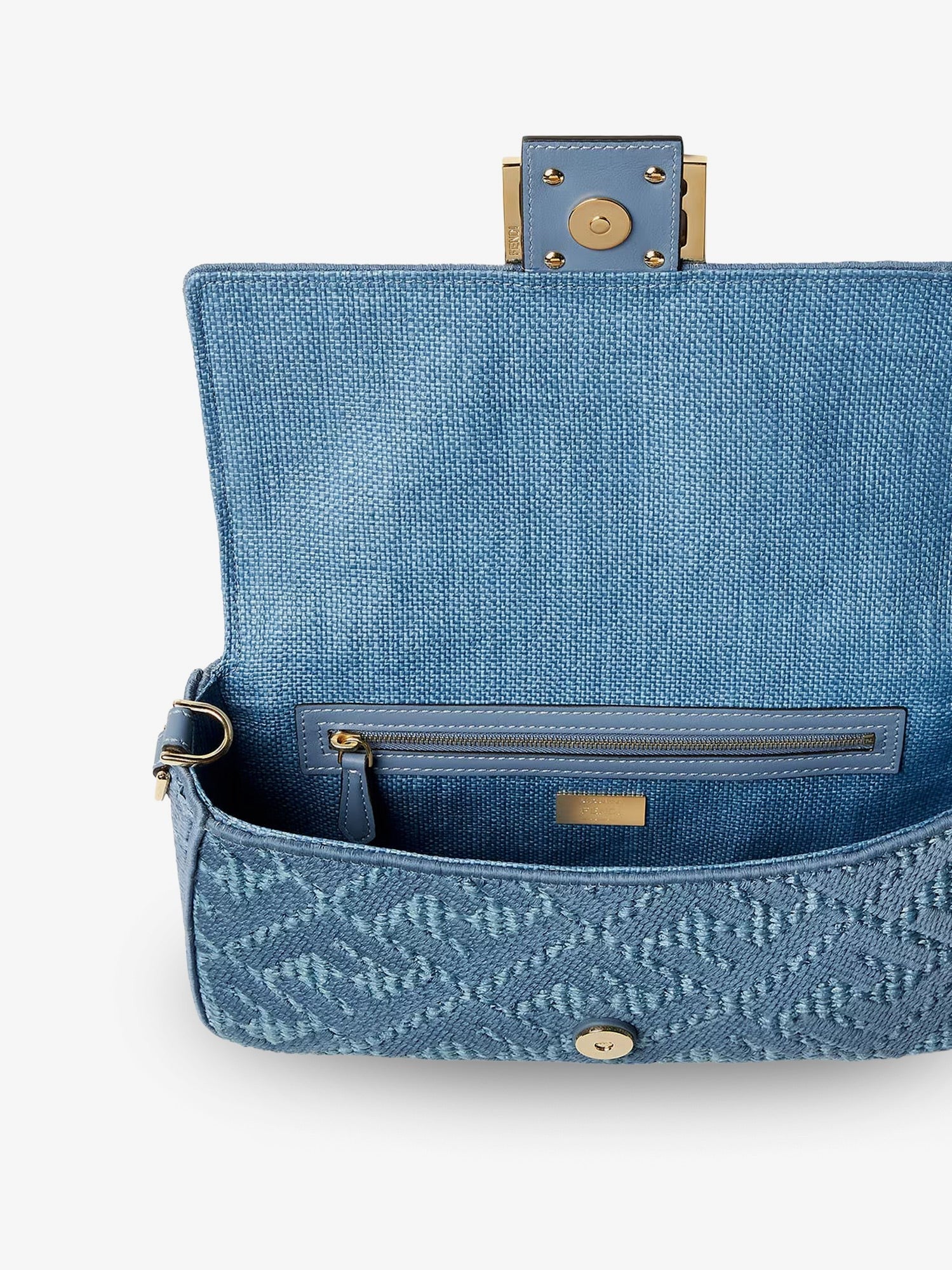 Fendi - Baguette® handbag in raffia with all-over FF embroidery