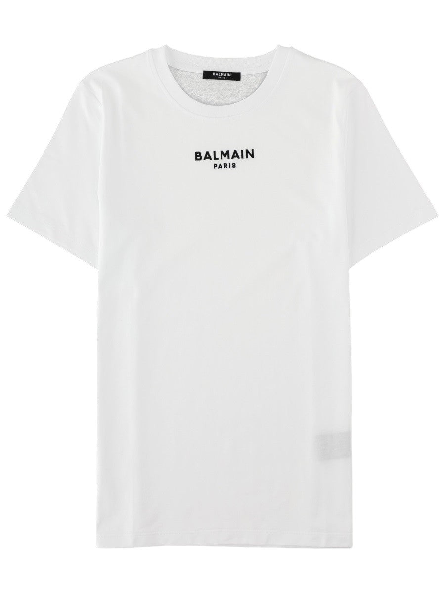 Balmain - T-SHIRT CON LOGO RICAMATO balmain-embroidered-logo-t-shirt-white-front-jpg