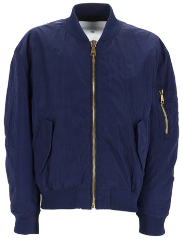 Balmain - BOMBER CON LOGO RICAMATO balmain-navy-blue-nylon-bomber-jacket-front-jpg