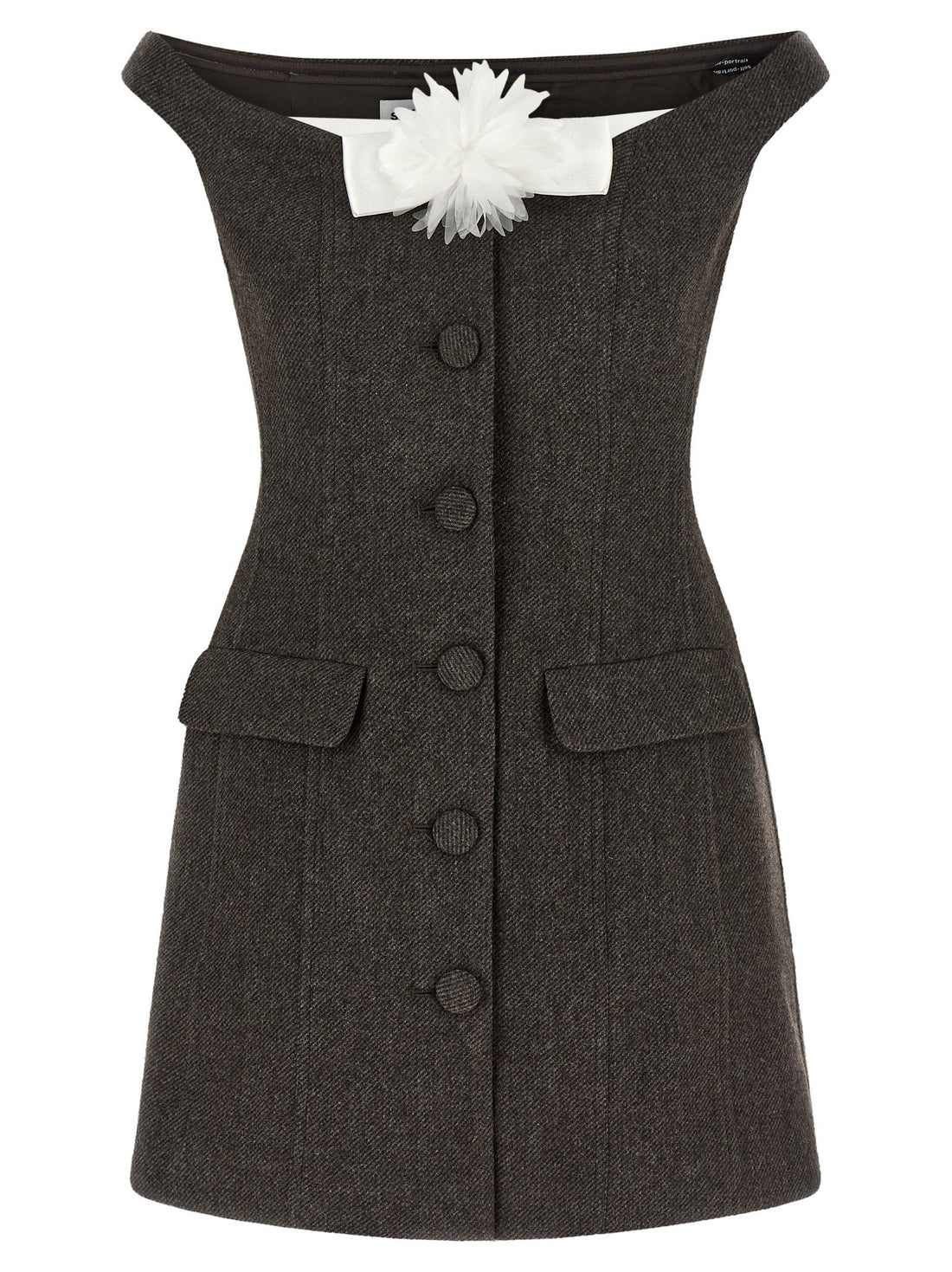 SELF-PORTRAIT - Bardot Neckline Dress Brown