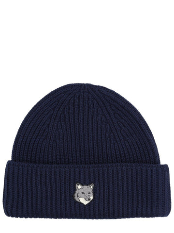 Maison Kitsuné - Beanie with Fox Patch - Blue beanie-with-fox-patch_ef1aee70-3945-4597-8f71-e5e7404b49ee