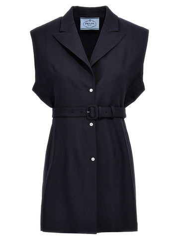 PRADA - Belt wool vest Blue