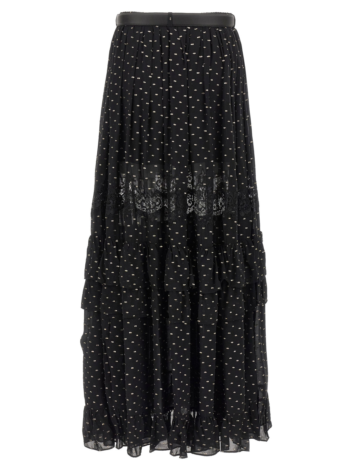 SELF-PORTRAIT - 'Black And Gold Chiffon Lace Maxi' skirt