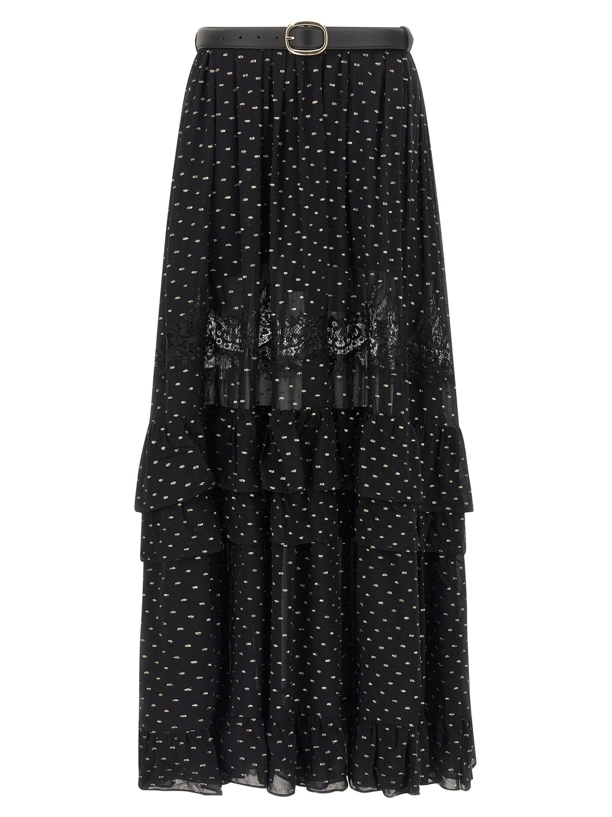 SELF-PORTRAIT - 'Black And Gold Chiffon Lace Maxi' skirt Black
